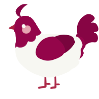 A white and maroon chicken with a head pattern