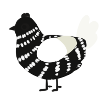 A black and white chicken with a bar pattern