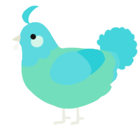 A mint and aqua chicken with a head pattern