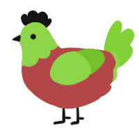 A red and grass chicken with a head pattern