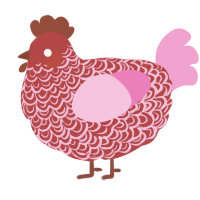 A red and pink chicken with a double-lace pattern