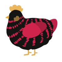 A black and crimson chicken with a bar pattern
