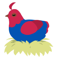 A ultramarine and crimson chicken with a head pattern