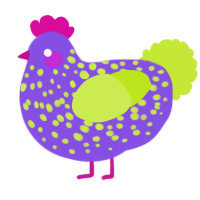 A blurple and lime chicken with a speckle pattern