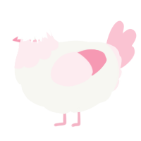 A white and rose chicken with a head pattern
