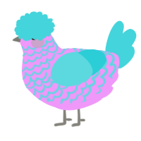 A lavender and aqua chicken with a lace pattern