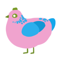 A pink and sky chicken with a neck-speckle pattern