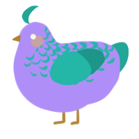 A lilac and turquoise chicken with a half-lace pattern
