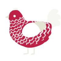 A crimson and white chicken with a lace pattern
