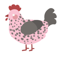 A rose and grey chicken with a speckle pattern