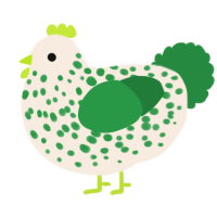 A cream and viridian chicken with a speckle pattern