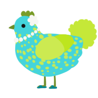 A aqua and lime chicken with a speckle pattern