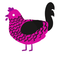 A fuchsia and sable chicken with a lace pattern