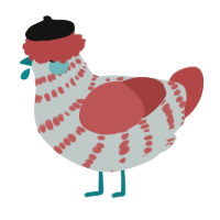 A silver and red chicken with a bar pattern