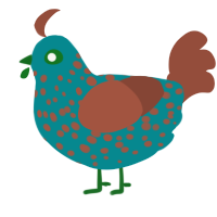 A teal and russet chicken with a speckle pattern