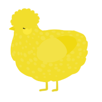 A yellow chicken with a speckle pattern