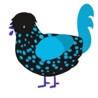 A sable and cerulean chicken with a speckle pattern