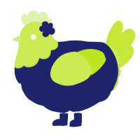 A navy and lime chicken with a head pattern