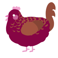 A maroon and russet chicken with a half-lace pattern