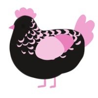 A sable and pink chicken with a half-lace pattern