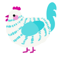 A white and aqua chicken with a bar pattern