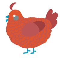 A vermilion and red chicken with a lace pattern