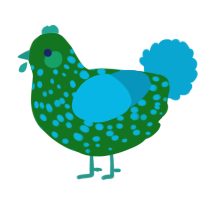A leaf and cerulean chicken with a speckle pattern