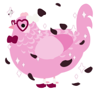 A pink chicken with a half-lace pattern