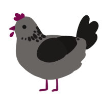 A grey and sable chicken with a neck-speckle pattern
