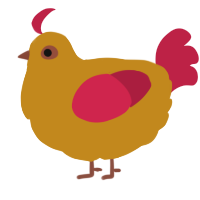 A ochre and crimson chicken