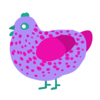 A lilac and fuchsia chicken with a speckle pattern