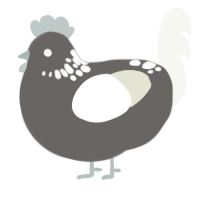 A grey and white chicken with a neck-speckle pattern