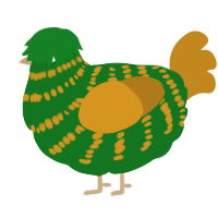 A leaf and ochre chicken with a bar pattern