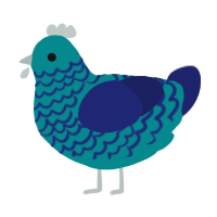 A teal and navy chicken with a lace pattern