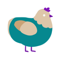 A teal and beige chicken with a head pattern