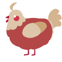 A red and beige chicken with a head pattern