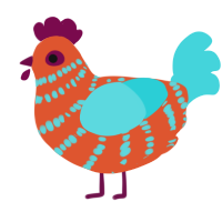 A vermilion and aqua chicken with a bar pattern