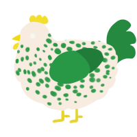 A cream and viridian chicken with a speckle pattern