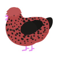 A red and sable chicken with a speckle pattern