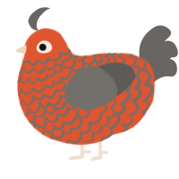 A vermilion and grey chicken with a lace pattern