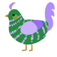 A viridian and lilac chicken with a bar pattern