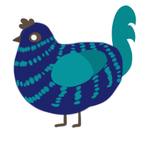 A navy and teal chicken with a bar pattern