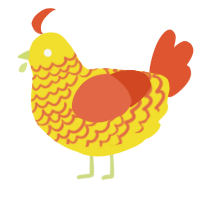 A yellow and vermilion chicken with a lace pattern