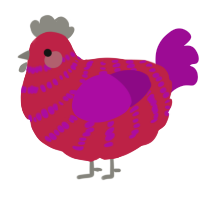 A crimson and plum chicken with a bar pattern