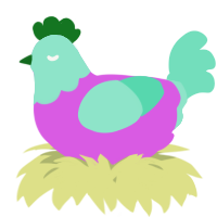 A orchid and mint chicken with a head pattern