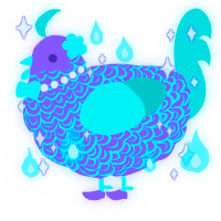 A lilac and turquoise chicken with a double-lace pattern