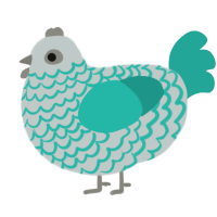 Water Stone, a silver and turquoise chicken with a lace pattern