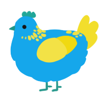 A sky and yellow chicken with a neck-speckle pattern