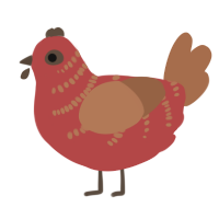 A red and brown chicken with a half-bar pattern
