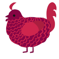 A maroon and crimson chicken with a lace pattern